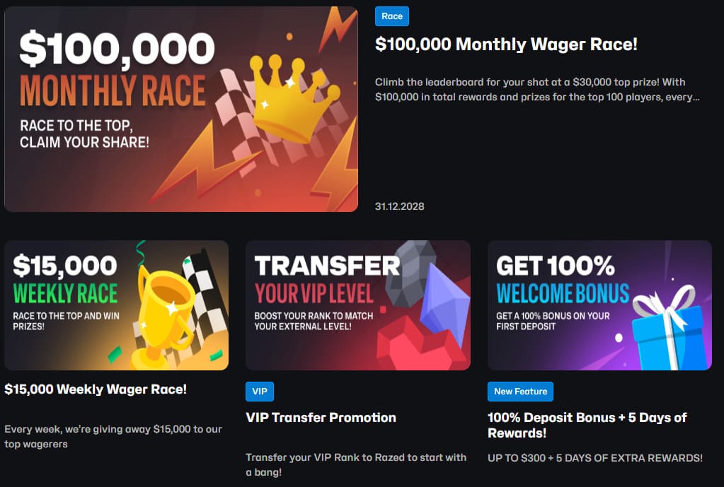 Welcome bonus offer at Razed Casino